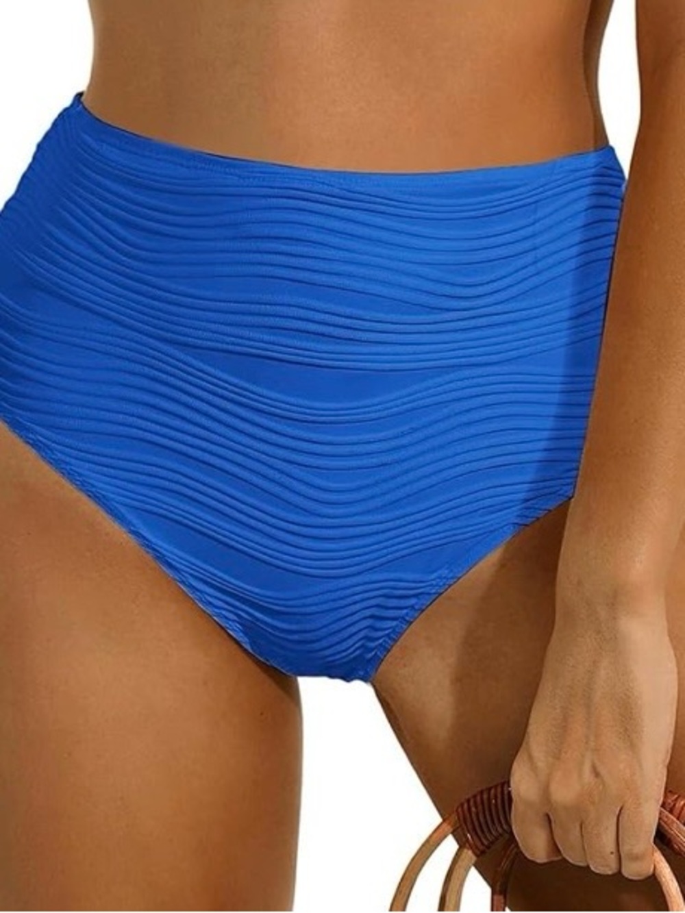 High-Waist Textured Bikini Bottoms in Bright Blue